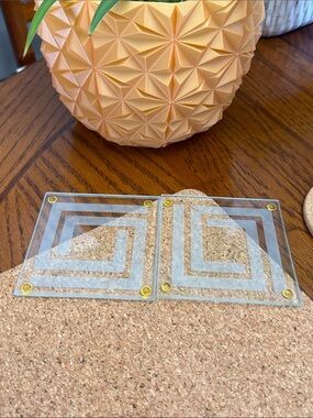 Matching Pair Glass Coasters Maze Geometric Design